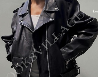 Oversized Retro Jacket, Racer Leather Jacket, Y2K Oversized