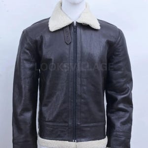 Herren B3 Fur RAF Bomber Schwarz Aviator Flying Fur Shearling Echtlederjacke Mantel - Fell Lederjacke für Herren - Herren Lammfelljacke