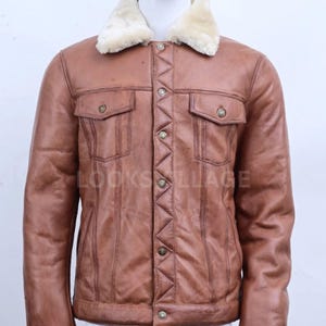 Herren Braun Leder Shearling Jacke / Shearling Mantel / B3 Pelzjacke / Fliegerjacke / B3 Bomberjacke / Pelzmantel / Geschenk für Ihn