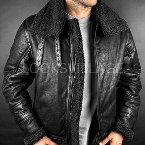 Echtleder Jacke | Neue Bomber RAF Aviator Lederjacke | Handgefertigte Leder Shearling Jacke Echtleder Flug Schwarz Pelzjacke