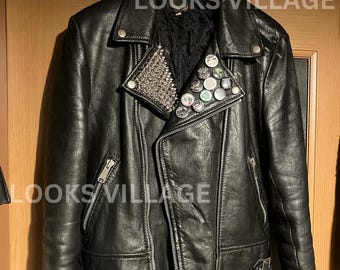 レザージャケット　本革　リアルレザー　スタッズ黒 スタッズレザージャケット レディース ハンドメイド フルブラック