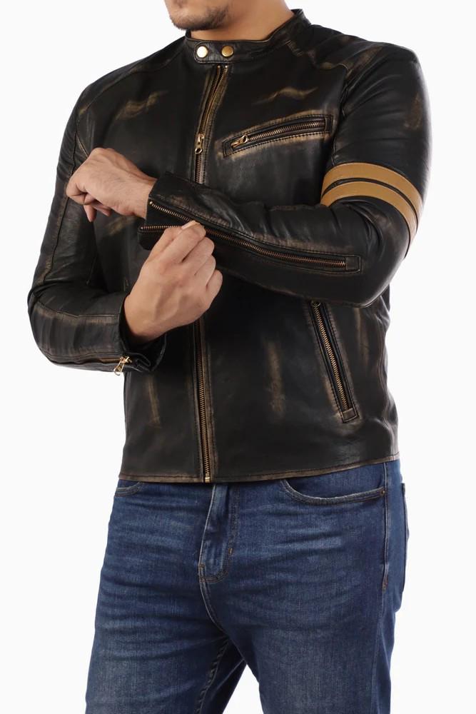 Mens Vintage Cafe Racer Motorcycle Distressed Black Biker Leather Jacket (US, Alpha, X-Small, Regular, Regular, Distressed Black) at Men's Clothing store