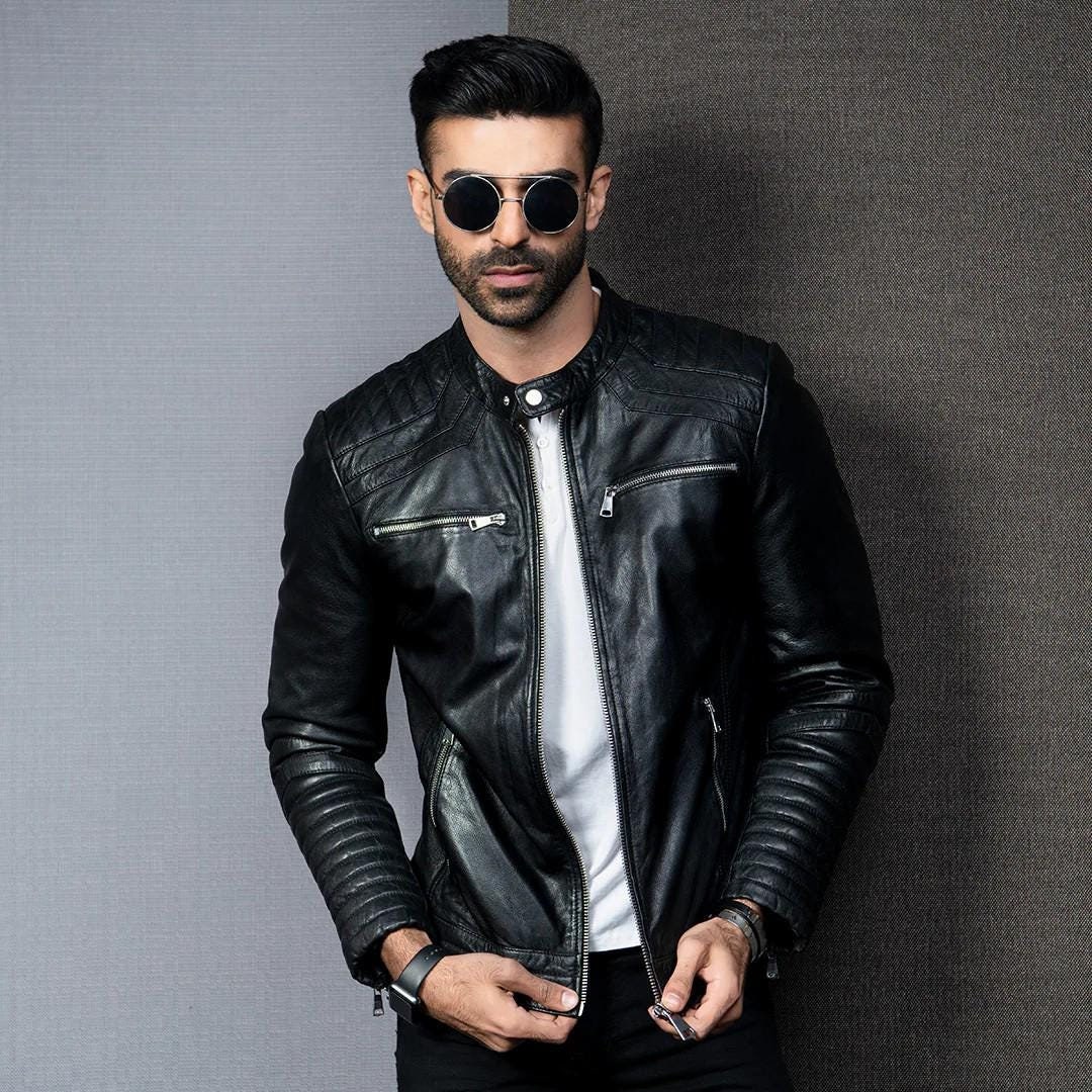 Men's Handmade Slim Fit Motorcycle Black Leather Jacket | Men Biker Style Classic Leather Jacket | Gift for Him