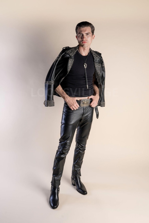 Clothing Rockstar Jacket With Spikes Handmade Black Leather