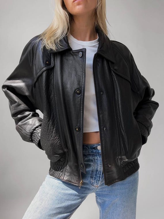 Women Black Oversized Jacket | Bomber Jacket | Women Black Leather