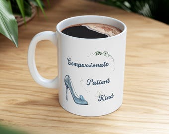 Cinderella Mug, High Heel Enthusiast Cup, Disney Princess Lover Gift, White Ceramic Coffee Tea Cup, 11oz 15oz