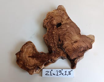 Tabla de madera de olivo con borde natural: Mesa de resina epoxi (53 x 48 x 4,6 cm)
