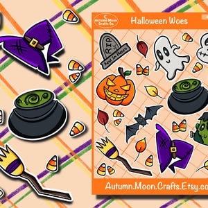 Cute and Creepy Stickers for Bullet Journal, Fall Flavored Sticker Sheet for Planner, Spooky Halloween Stationery Essentials, Fall Aesthetic