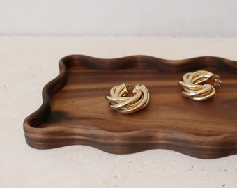 Wavy Catchall Tray Trinket Storage Organization Earrings Jewelry Candles Home Decor Scallop Wood Tray Accessories For Office Kitchen Bedroom