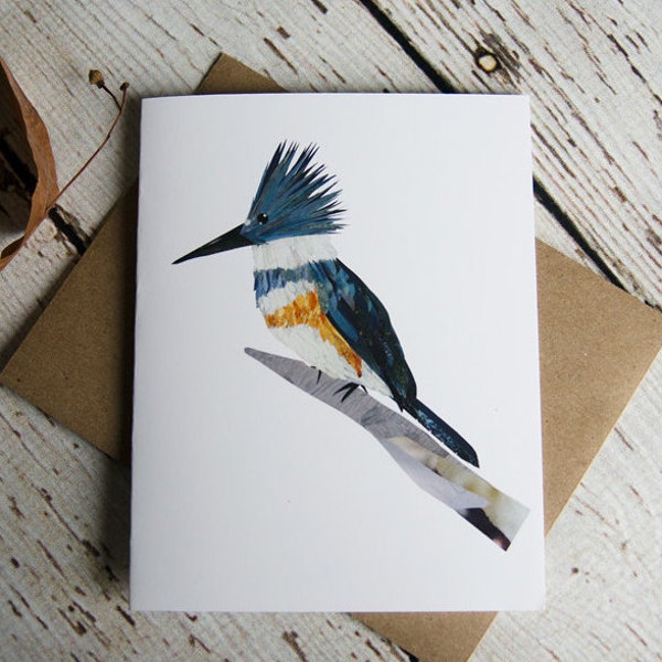 Belted Kingfisher card of Original Collage