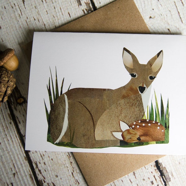 Doe and Fawn Card of Original Collage