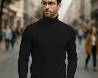 Men Turtleneck Long Sleeve Slim Fit Warm Winter Kyle Rib Knit Pullover Sweater