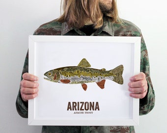 Arizona State Fish, Nature art, Outdoor art, Vintage Map art, Art print, Fish Wall decor, Fish Art, Gift For Dad - ApacheTrout