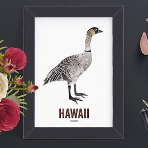 HAWAII Art, State Bird print, Map Art, Cadeau de mariage, Nursery art, Décoration intérieure, Art de la nature, Art de carte vintage, cadeau de couple NENE BIRD image 1