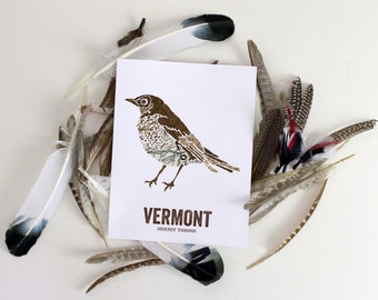 Vermont State Bird, Nature art, Outdoor art, Vintage Map art, Art print, Wall decor, Rustic Nursery, Map prints - Hermit Thrush