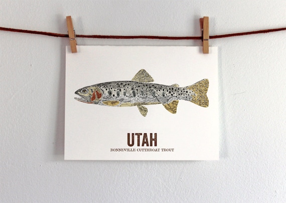 Utah State Fish, Map Art, Nature Outdoor Art, Vintage Map Art, Art