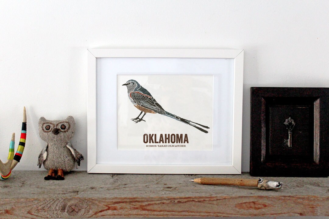 Oklahoma State Bird, Nature Art, Outdoor Art, Vintage Map Art, Art