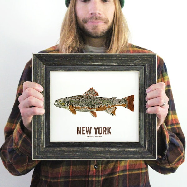 New York State Fish, Map art, Nature Outdoor art, Vintage Map art, Art print, Fish Wall decor, Fish Art, Gift For Him - Brook Trout