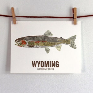 Wyoming State Fish, Map art, Nature Outdoor art, Vintage Map art, Art print, Fish Wall decor, Fish Art, Gift For Dad - Cutthroat Trout