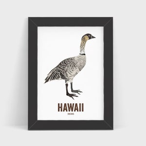 HAWAII Art, State Bird print, Map Art, Cadeau de mariage, Nursery art, Décoration intérieure, Art de la nature, Art de carte vintage, cadeau de couple NENE BIRD image 3