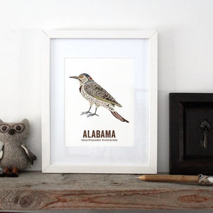 Alabama State Bird, Nature art, Outdoor art, Vintage Map art, Art print, Wall decor, Rustic Nursery, Map prints YELLOWHAMMER WOODPECKER image 2