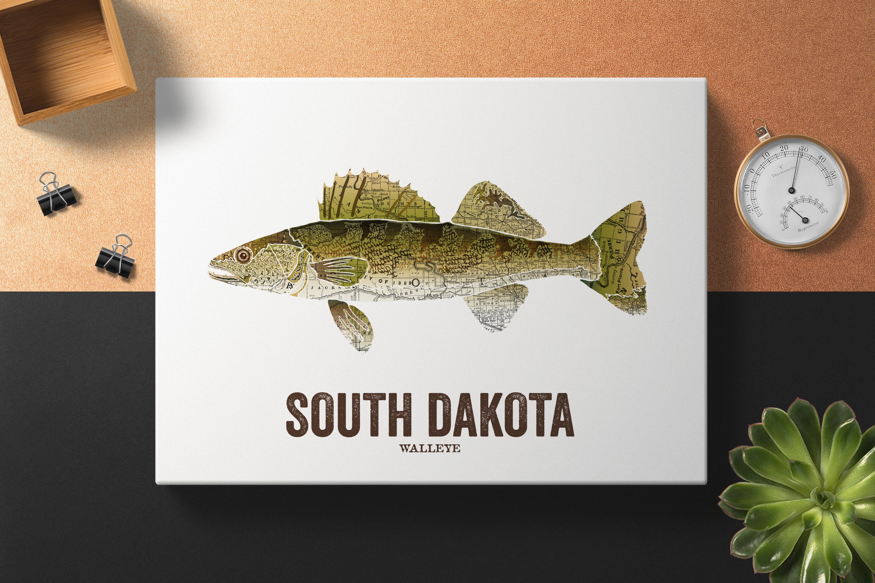 Brook Trout Fly Fishing South Dakota State Map Art Print Club Office Wall  Decor