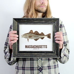 Massachusetts State Fish, Map art, Nature Outdoor art, Vintage Map art, Art print, Fish Wall decor, Fish Art, Gift For Dad - Atlantic Cod