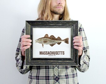 Massachusetts State Fish, Map art, Nature Outdoor art, Vintage Map art, Art print, Fish Wall decor, Fish Art, Gift For Dad - Atlantic Cod