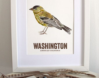 Washington State Bird, Nature art, Outdoor art, Vintage Map art, Art print, Wall decor, Rustic Nursery, Map prints - AMERICAN GOLDFINCH