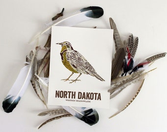 North Dakota Bird, Nature art, Outdoor art, Vintage Map art, Art print, Wall decor, Rustic Nursery, Map prints - WESTERN MEADOWLARK