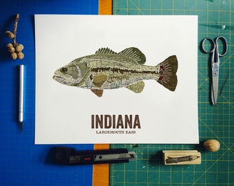 Indiana State Fish Map - Etsy