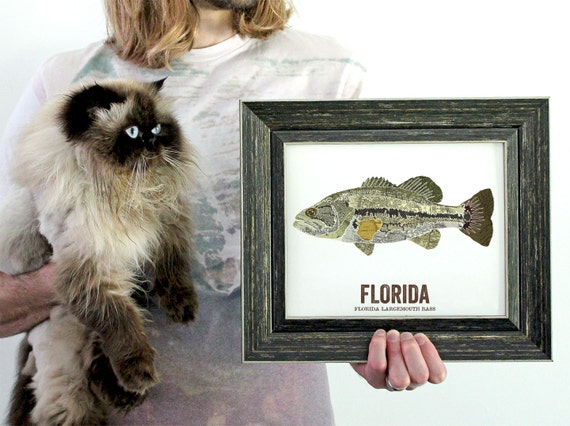 Florida State Fish, Map Art, Nature Outdoor Art, Vintage Map Art, Art  Print, Fish Wall Decor, Fish Art, Gift for Dad Largemouth Bass 