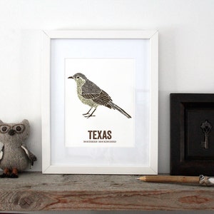 Texas State Bird, Nature art, Outdoor art, Vintage Map art, Art print, Wall decor, Rustic Nursery, Map prints Northern Mockingbird image 2