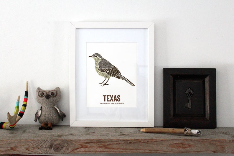 Texas State Bird, Nature art, Outdoor art, Vintage Map art, Art print, Wall decor, Rustic Nursery, Map prints Northern Mockingbird image 2