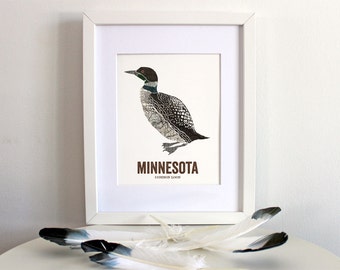 Minnesota State Bird, Nature art, Outdoor art, Vintage Map art, Art print, Wall decor, Rustic Nursery, Map prints - Common Loon