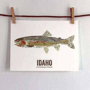 Idaho State Fish, Map art, Nature Outdoor art, Vintage Map art, Art print, Fish Wall decor, Fish Art, Gift For Dad - Cutthroat Trout