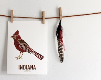 Indiana State Bird, Nature art, Outdoor art, Vintage Map art, Art print, Wall decor, Rustic Nursery, Map prints - Northern Cardinal