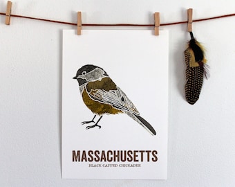 Massachusetts State Bird, Nature art, Outdoor art, Vintage Map art, Art print, Wall decor, Nursery, Map prints - BLACK CAPPED CHICKADEE