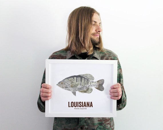 Louisiana State Fish, Map Art, Nature Outdoor Art, Vintage Map Art