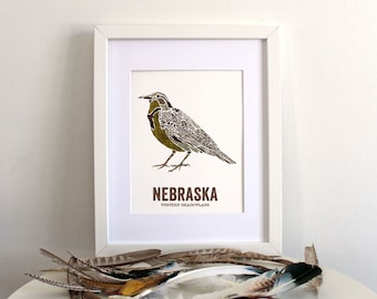 Nebraska State Bird, Nature art, Outdoor art, Vintage Map art, Art print, Wall decor, Rustic Nursery, Map prints - WESTERN MEADOWLARK