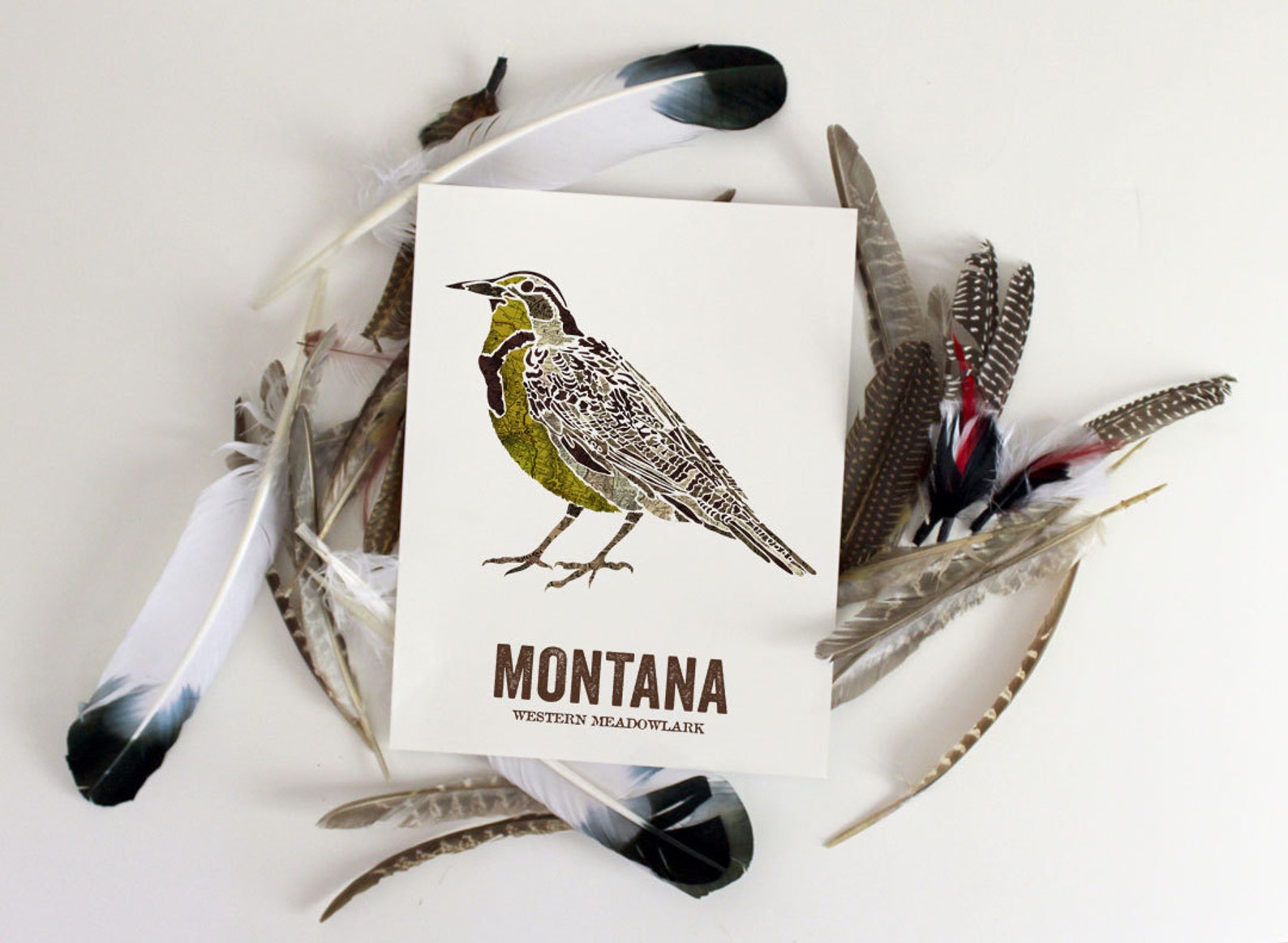 Montana State Bird Nature Art Outdoor Art Vintage Map Art - Etsy
