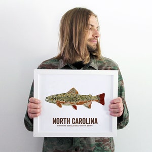 North Carolina State Fish, Map art, Nature Outdoor art, Cottage Art, Mancave Art,  Fish Wall decor, Fish Art, Gift For Dad - BROOK TROUT