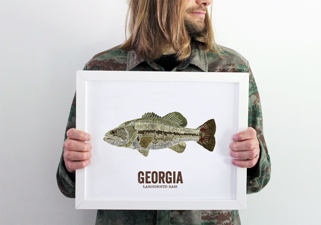 Georgia State Fish, Map Art, Nature Outdoor Art, Vintage Map Art, Art ...