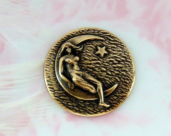 ANTIQUE BRASS Moon & Stars Lady Stamping ~ Jewelry Findings ~ Brass Stamping (E-297)