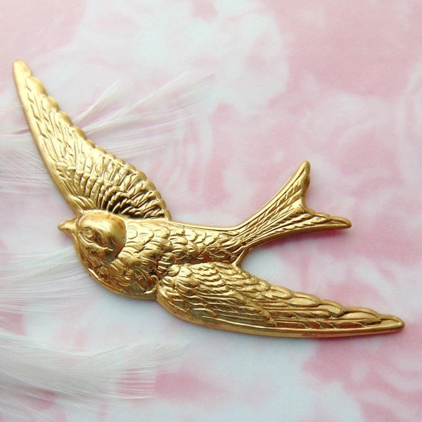 Kiss The Sky Bird BRASS Sparrow Bird Stamping - Jewelry Ornament Findings ~ Brass Stamping (E-814)