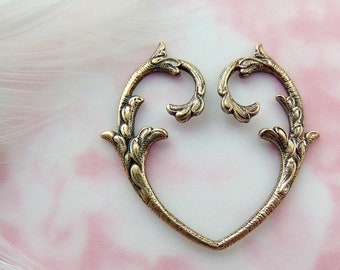 ANTIQUED BRASS (1 Piece) Open Heart Branch Stampings ~ Jewelry Findings (E-543)