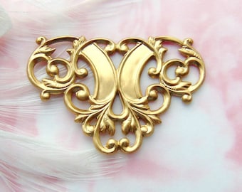 2 PC BRASS FLOURISH Scroll Connector Stampings - Jewelry Ornament Findings ~ Brass Stamping (D-824)