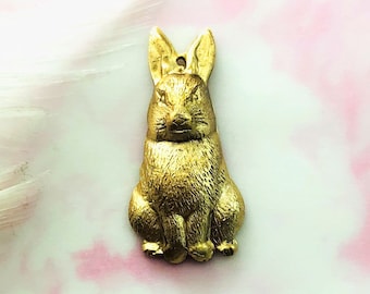 BRASS (2 Pieces) Rabbit Charm Bunny Stamping ~ Jewelry Findings (BB-015)