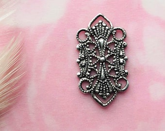 ANTIQUE SILVE (3 Pieces) Delicate Deco Link Filigree Connector ~ Stamping ~ Jewelry Findings (BB-035)