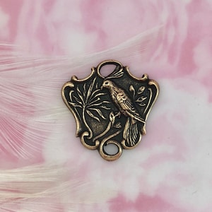 ANTIQUE BRASS (2 Pieces) Embossed Tropical Bird Connector Stamping - Jewelry Findings (CB-3071) Brass Charms